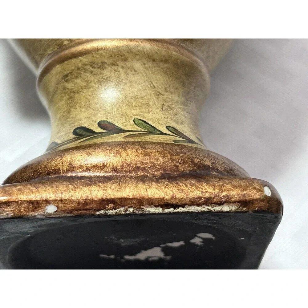 Floral Art Handpainted Ceramic Gold Urn Handle Pedestal Vase‎ W/ Lid